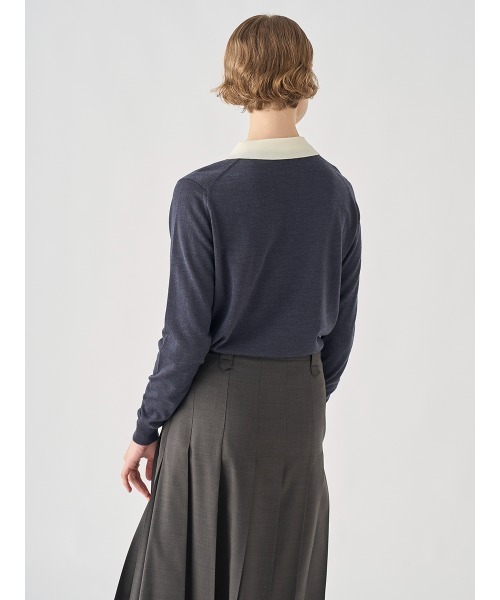 バイカラー長袖クレリックニットポロシャツ（ニット/セーター）｜JOHN