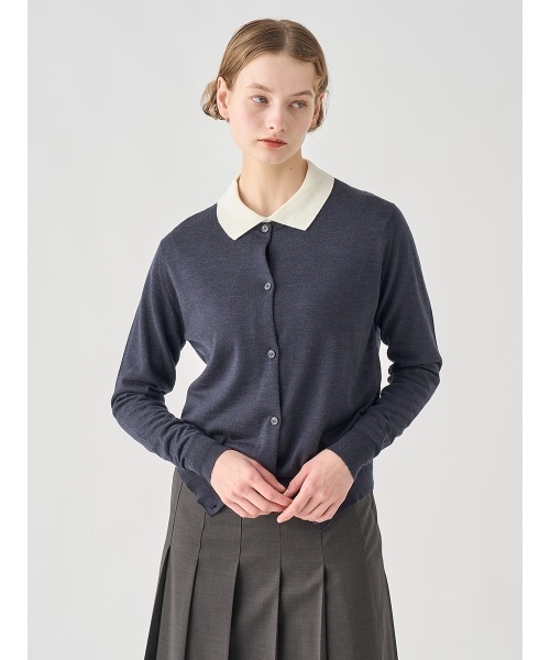 バイカラー長袖クレリックニットポロシャツ（ニット/セーター）｜JOHN