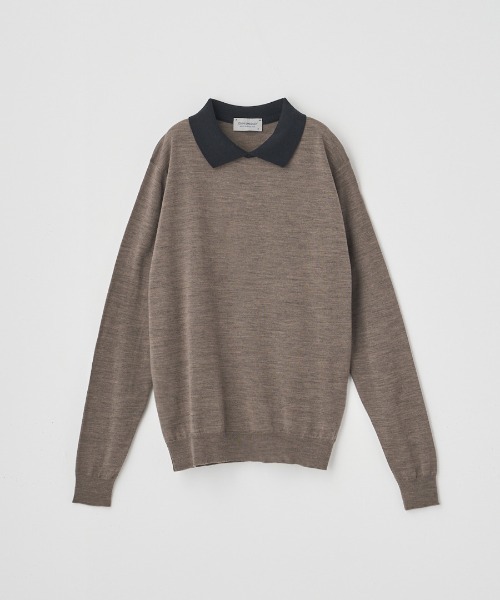 バイカラー長袖クレリックニットポロシャツ（ニット/セーター）｜JOHN
