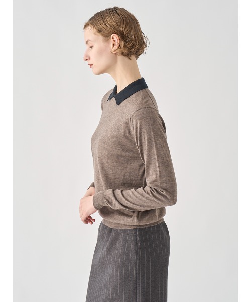 バイカラー長袖クレリックニットポロシャツ（ニット/セーター）｜JOHN