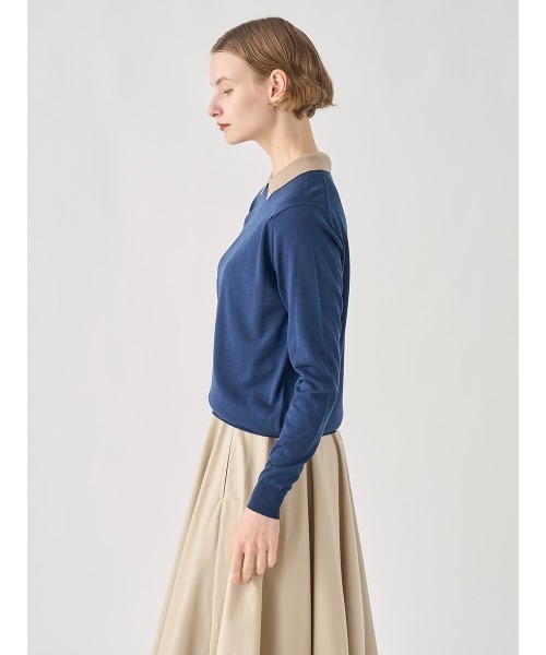 【JOHN SMEDLEY 】クレリック ポロ ニット ネイビー S バイカラー長袖クレリックニットポロシャツ（ニット/セーター）｜JOHN