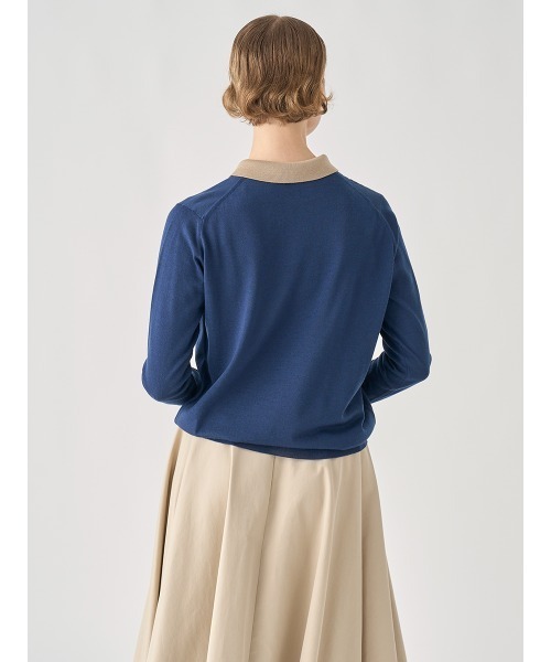 バイカラー長袖クレリックニットポロシャツ（ニット/セーター）｜JOHN