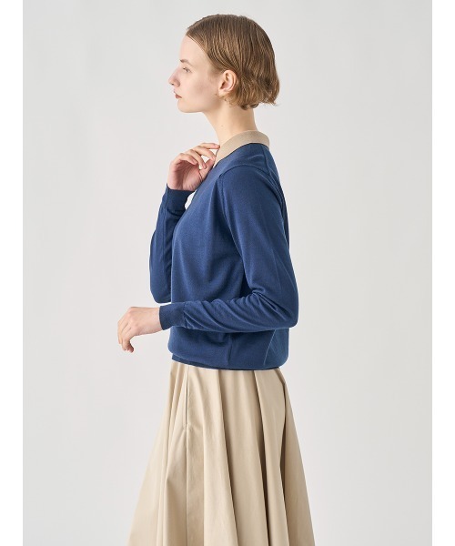 バイカラー長袖クレリックニットポロシャツ（ニット/セーター）｜JOHN