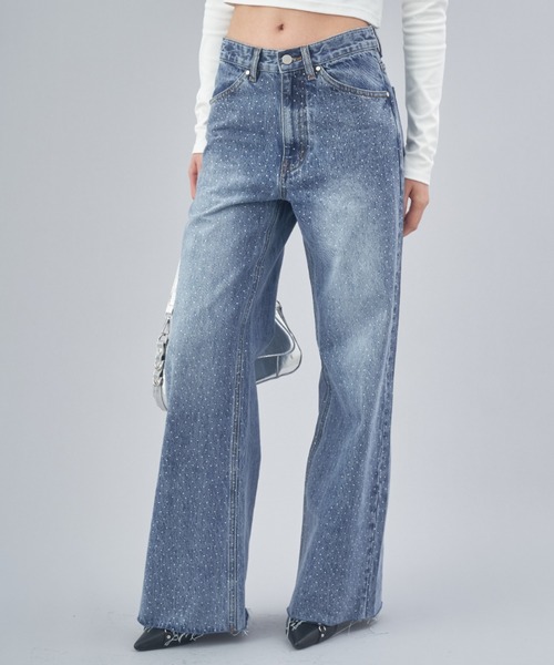 セール】ラインストーンワイドデニムパンツ（デニムパンツ）｜JUST A