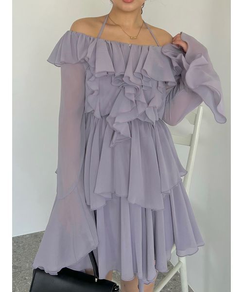 SNIDEL（スナイデル）の「シフォンフリルミニコンビワンピース（ワンピース・レディース・ラベンダー/アイボリー/ブラック・1/0）」の5枚目の写真