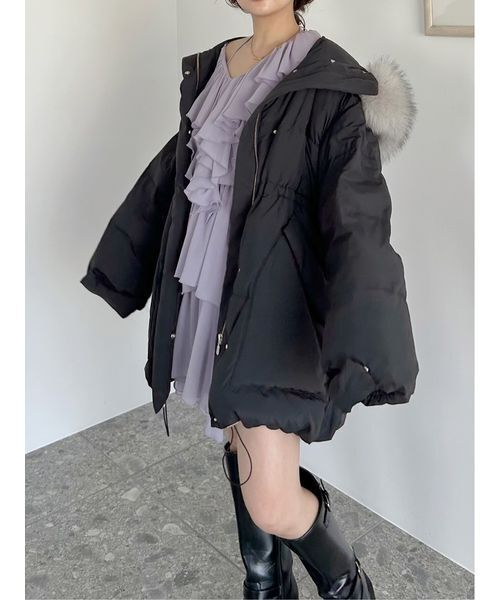 SNIDEL（スナイデル）の「シフォンフリルミニコンビワンピース（ワンピース・レディース・ラベンダー/アイボリー/ブラック・1/0）」の7枚目の写真