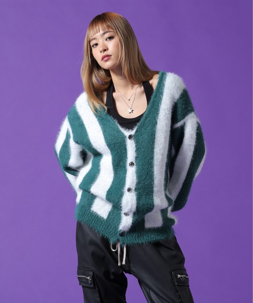 DANKE SCHON（ダンケシェーン）の「【WEB&DEPOT限定】DankeSchon/ダンケシェーン/SHAGGY STRIPE CARDIGAN（カーディガン/ボレロ・メンズ・モスグリーン/ブラック・L/XL/M）」の20枚目の写真