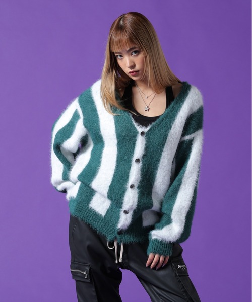 DANKE SCHON（ダンケシェーン）の「【WEB&DEPOT限定】DankeSchon/ダンケシェーン/SHAGGY STRIPE CARDIGAN（カーディガン/ボレロ・メンズ・モスグリーン/ブラック・L/XL/M）」の19枚目の写真