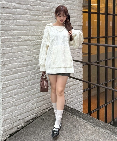 即購入可！amerge フーディーワンピース / ミニワンピ 韓国コーデ モールケーブルフーディーミニワンピース（ワンピース）｜continuer de