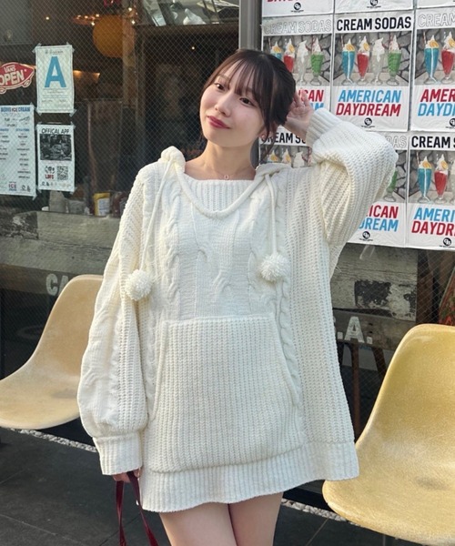 continuer de NICE CLAUP（コンティニューデナイスクラップ）の「モールケーブルフーディーミニワンピース（ワンピース・レディース・アイボリー/チャコールグレー/ボルドー・FREE）」の17枚目の写真