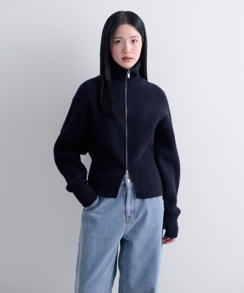 MUSINSA STANDARD WOMAN（ムシンサスタンダードウーマン）の「レディースラムウールリブニットジップアップ[ネイビー]（カーディガン/ボレロ・レディース・その他・SMALL/MEDIUM/LARGE）」の2枚目の写真