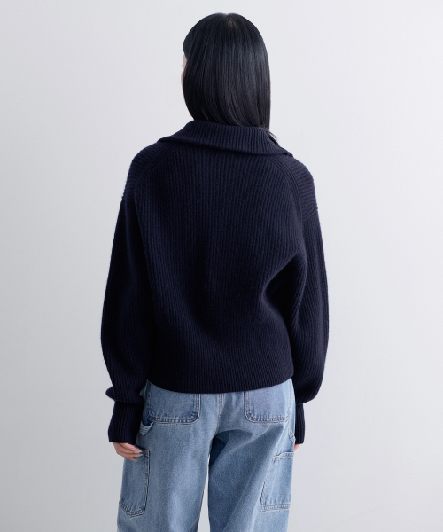 MUSINSA STANDARD WOMAN（ムシンサスタンダードウーマン）の「レディースラムウールリブニットジップアップ[ネイビー]（カーディガン/ボレロ・レディース・その他・SMALL/MEDIUM/LARGE）」の3枚目の写真
