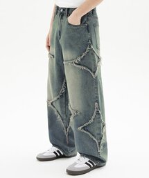 TRILLION（トリリオン）の「スターモチーフダメージウォッシングデニムパンツ (ベージュブルー)（デニムパンツ）」