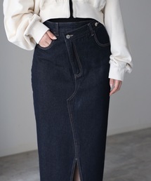 【 YENNA Original Jeans 】クロスデザインスリットデニムスカート