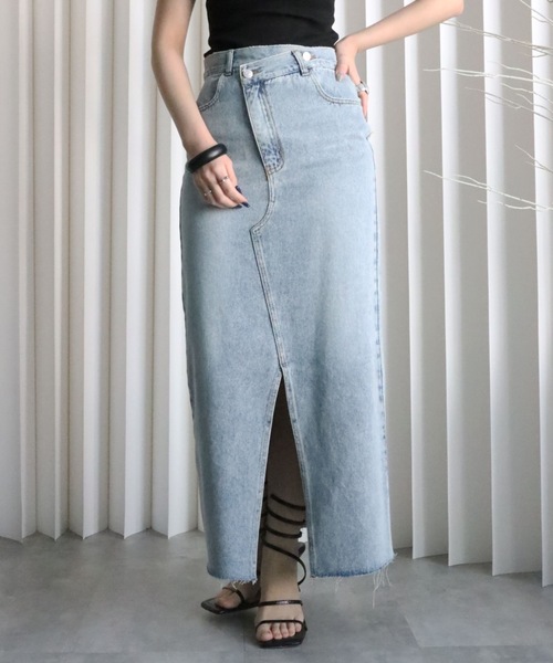 セール】【 YENNA Original Jeans 】クロスデザインスリットデニム
