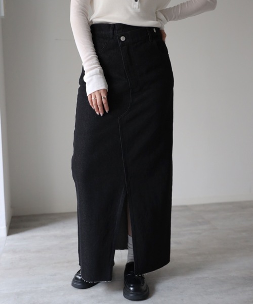 【 YENNA Original Jeans 】クロスデザインスリットデニムスカート