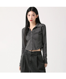 Nicole Cara Shirring Shirt CHARCOAL
