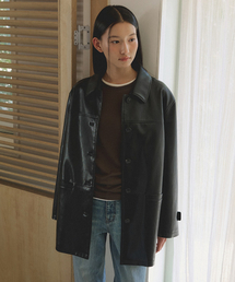 LINGSEOUL（リングソウル）の「oversized leather half coat-black（ライダースジャケット）」