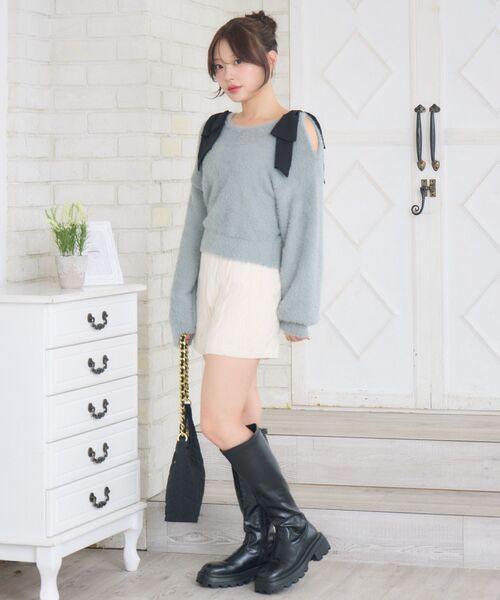 ems excite（エムズエキサイト）の「ケーブルニットSPT（その他パンツ・レディース・ナチュラル/チャコールグレー・FREE）」の6枚目の写真