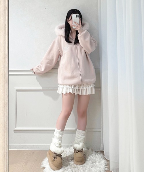 apres jour（アプレジュール）の「オーバーサイズファーパーカー（パーカー・レディース・ピンク/ブラック/杢グレー/オフホワイト・フリー/X-LARGE）」の6枚目の写真