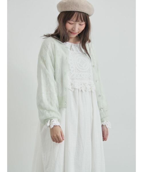 TSUHARU by Samansa Mos2（ツハルバイサマンサモスモス）の「モヘヤ混ケーブル柄シアーニットカーディガン（カーディガン/ボレロ・レディース・オフホワイト/ミント/ピンク・F）」の3枚目の写真