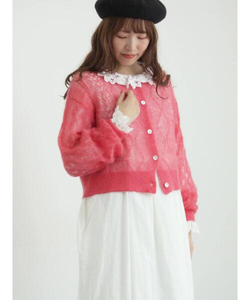 TSUHARU by Samansa Mos2（ツハルバイサマンサモスモス）の「モヘヤ混ケーブル柄シアーニットカーディガン（カーディガン/ボレロ・レディース・オフホワイト/ミント/ピンク・F）」の5枚目の写真