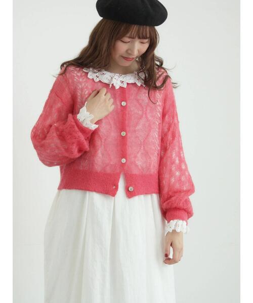 TSUHARU by Samansa Mos2（ツハルバイサマンサモスモス）の「モヘヤ混ケーブル柄シアーニットカーディガン（カーディガン/ボレロ・レディース・オフホワイト/ミント/ピンク・F）」の6枚目の写真