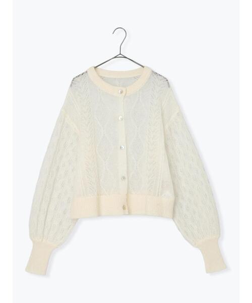 TSUHARU by Samansa Mos2（ツハルバイサマンサモスモス）の「モヘヤ混ケーブル柄シアーニットカーディガン（カーディガン/ボレロ・レディース・オフホワイト/ミント/ピンク・F）」の11枚目の写真