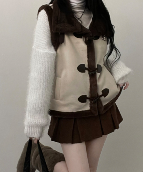 Lapin ＹＥＮＮ　ブラウン ダブルボタン ベスト Fサイズ 裏ファー トグルボタン ベスト（ベスト）｜VIVID LADY（ビビッド
