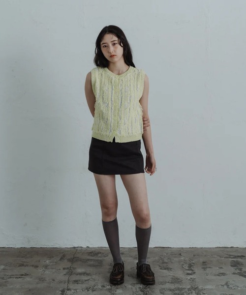 merrylatte（メリーラテ）の「fringe knit vest（ベスト・レディース・グリーン・FREE）」の2枚目の写真