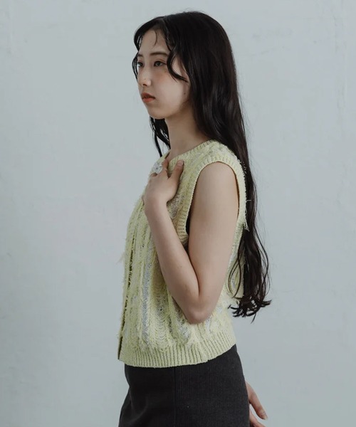 merrylatte（メリーラテ）の「fringe knit vest（ベスト・レディース・グリーン・FREE）」の3枚目の写真