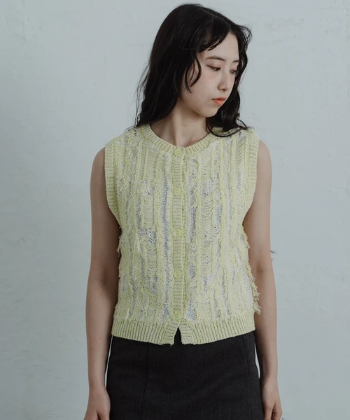 merrylatte（メリーラテ）の「fringe knit vest（ベスト・レディース・グリーン・FREE）」の4枚目の写真