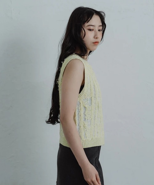 merrylatte（メリーラテ）の「fringe knit vest（ベスト・レディース・グリーン・FREE）」の5枚目の写真