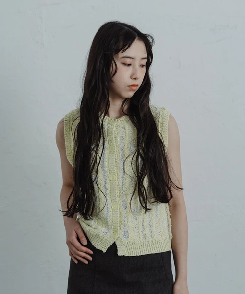 merrylatte（メリーラテ）の「fringe knit vest（ベスト・レディース・グリーン・FREE）」の6枚目の写真