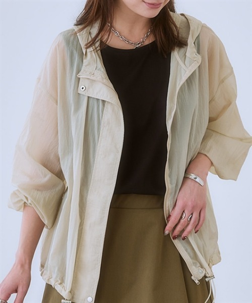 nissen（ニッセン）の「シアー素材パーカーブルゾン（ブルゾン・レディース・グリーン/ベージュ・S/M/L/LL/3L）」の2枚目の写真