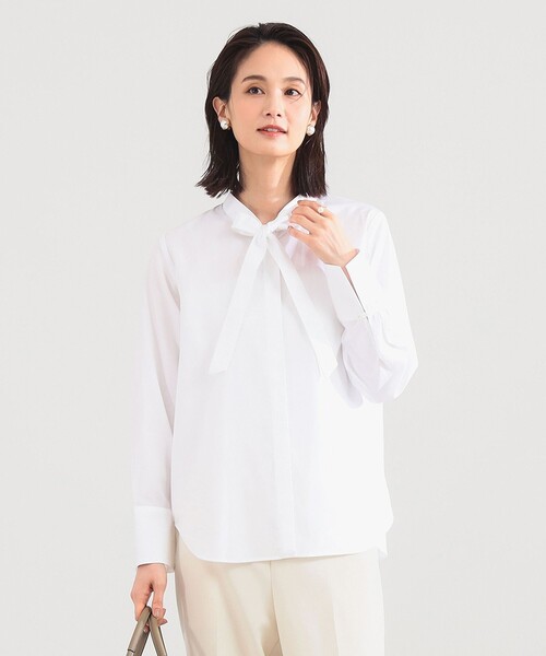 Demi-Luxe BEAMS（デミルクス ビームス）の「【セレモニー・フォーマル】コットン リボンタイ シャツ（シャツ/ブラウス・レディース・その他7/ブラウン系その他/ホワイト・36/38）」の2枚目の写真