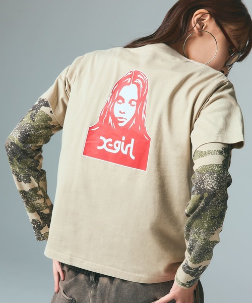 X-girl(エックスガール)の「FACE S/S TEE(Tシャツ/カットソー・レディース・ホワイト/ベージュ/ブラック・S/M/L)」の1枚目の写真