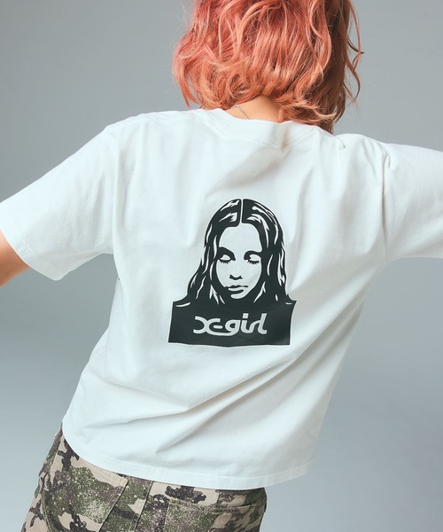 X-girl(エックスガール)の「FACE S/S TEE(Tシャツ/カットソー・レディース・ホワイト/ベージュ/ブラック・S/M/L)」の2枚目の写真