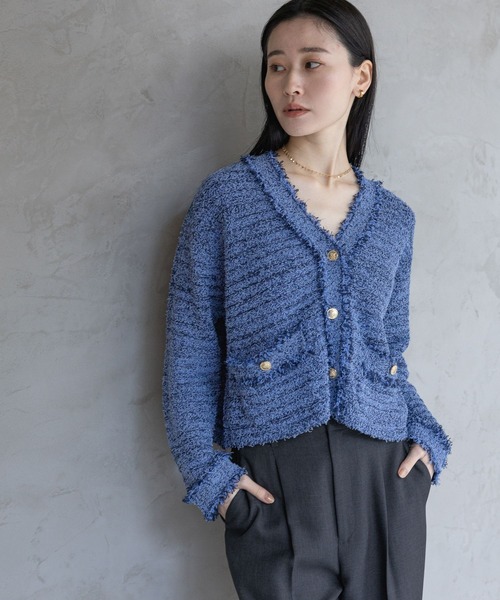 A part by（アパートバイ）の「フリンジツイードニットVネックカーディガン（カーディガン/ボレロ・レディース・オフホワイト/ブルー/ブラック系その他2・FREE）」の3枚目の写真