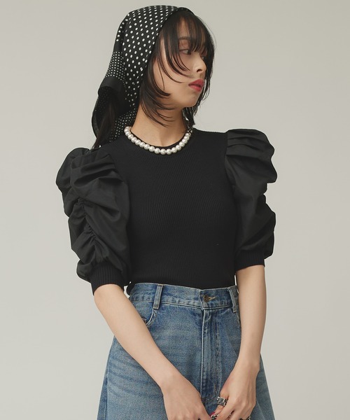 Narcissus（ナルシス）の「パフスリーブニット（ニット/セーター・レディース・ホワイト/ブラック・FREE）」の2枚目の写真