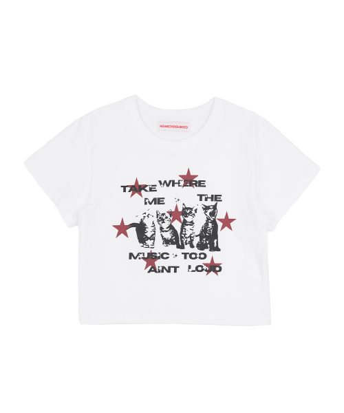 HIGH SCHOOL DISCO(ハイスクールディスコ)の「キャットスターロゴクロップTシャツホワイト(Tシャツ/カットソー・レディース・その他・FREE)」の1枚目の写真
