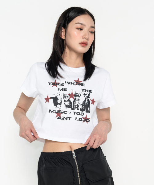 HIGH SCHOOL DISCO(ハイスクールディスコ)の「キャットスターロゴクロップTシャツホワイト(Tシャツ/カットソー・レディース・その他・FREE)」の3枚目の写真