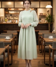 異素材ミックス エアリーチュールワンピース