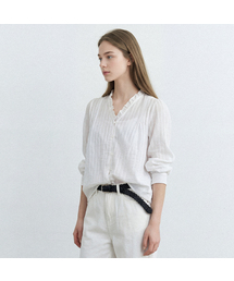 Race texured frill blouse_Ivory