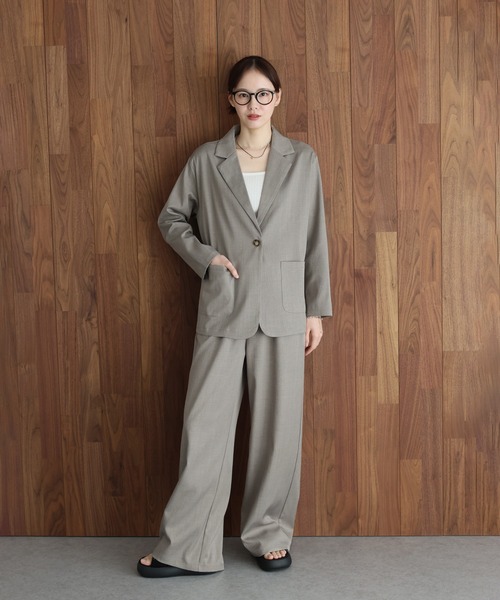 J by blue（ジェイバイブルー）の「テーラードジャケット×ワイドパンツ リネンライクセットアップ（セットアップ・レディース・モカ/グレー・MEDIUM）」の5枚目の写真