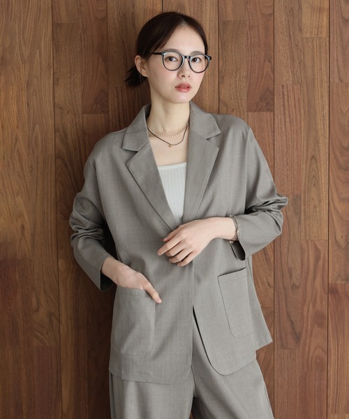 J by blue（ジェイバイブルー）の「テーラードジャケット×ワイドパンツ リネンライクセットアップ（セットアップ・レディース・モカ/グレー・MEDIUM）」の8枚目の写真