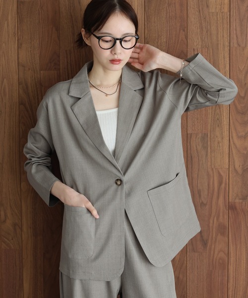 J by blue（ジェイバイブルー）の「テーラードジャケット×ワイドパンツ リネンライクセットアップ（セットアップ・レディース・モカ/グレー・MEDIUM）」の9枚目の写真