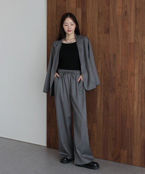 J by blue（ジェイバイブルー）の「テーラードジャケット×ワイドパンツ リネンライクセットアップ（セットアップ・レディース・モカ/グレー・MEDIUM）」の16枚目の写真