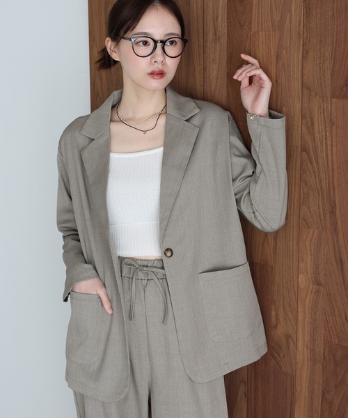 J by blue（ジェイバイブルー）の「テーラードジャケット×ワイドパンツ リネンライクセットアップ（セットアップ・レディース・モカ/グレー・MEDIUM）」の7枚目の写真
