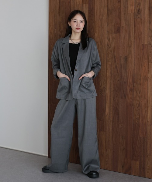J by blue（ジェイバイブルー）の「テーラードジャケット×ワイドパンツ リネンライクセットアップ（セットアップ・レディース・モカ/グレー・MEDIUM）」の17枚目の写真